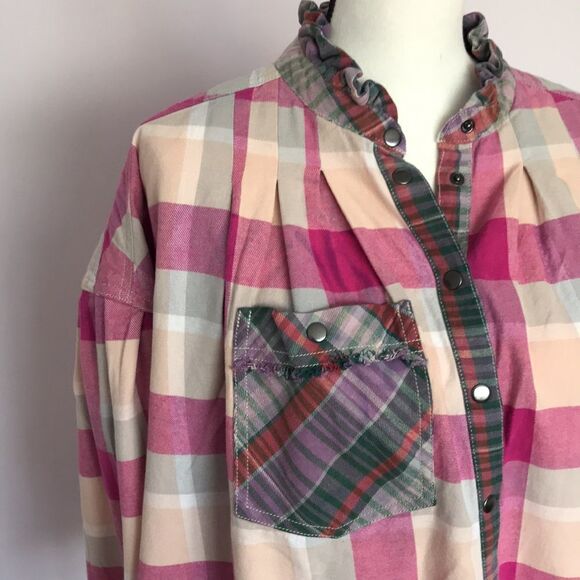 We The Free People Emily Plaid Top size S - Picture 3 of 15